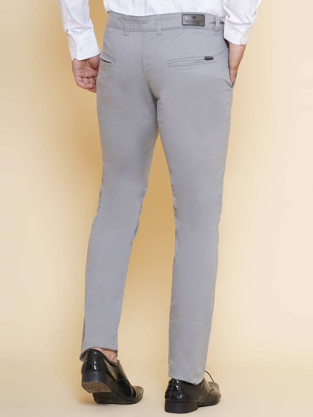 Louis Monarch Men Regular Fit Grey Pure Cotton Trousers